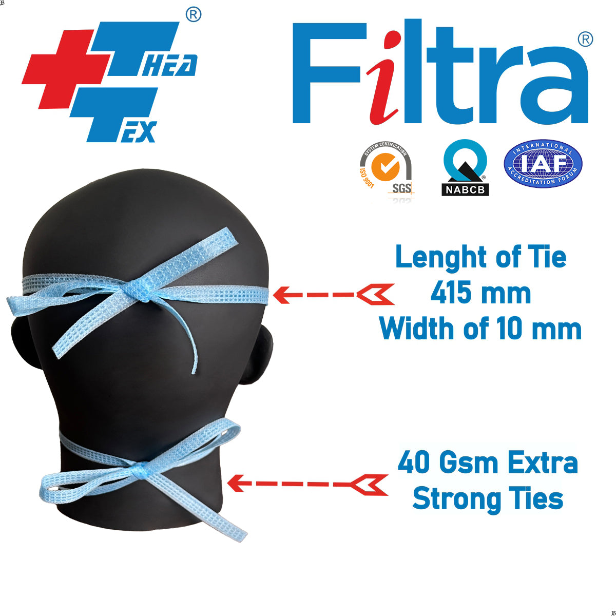 Blue 3-Ply Tie On SMS Mask Box of 50 Masks