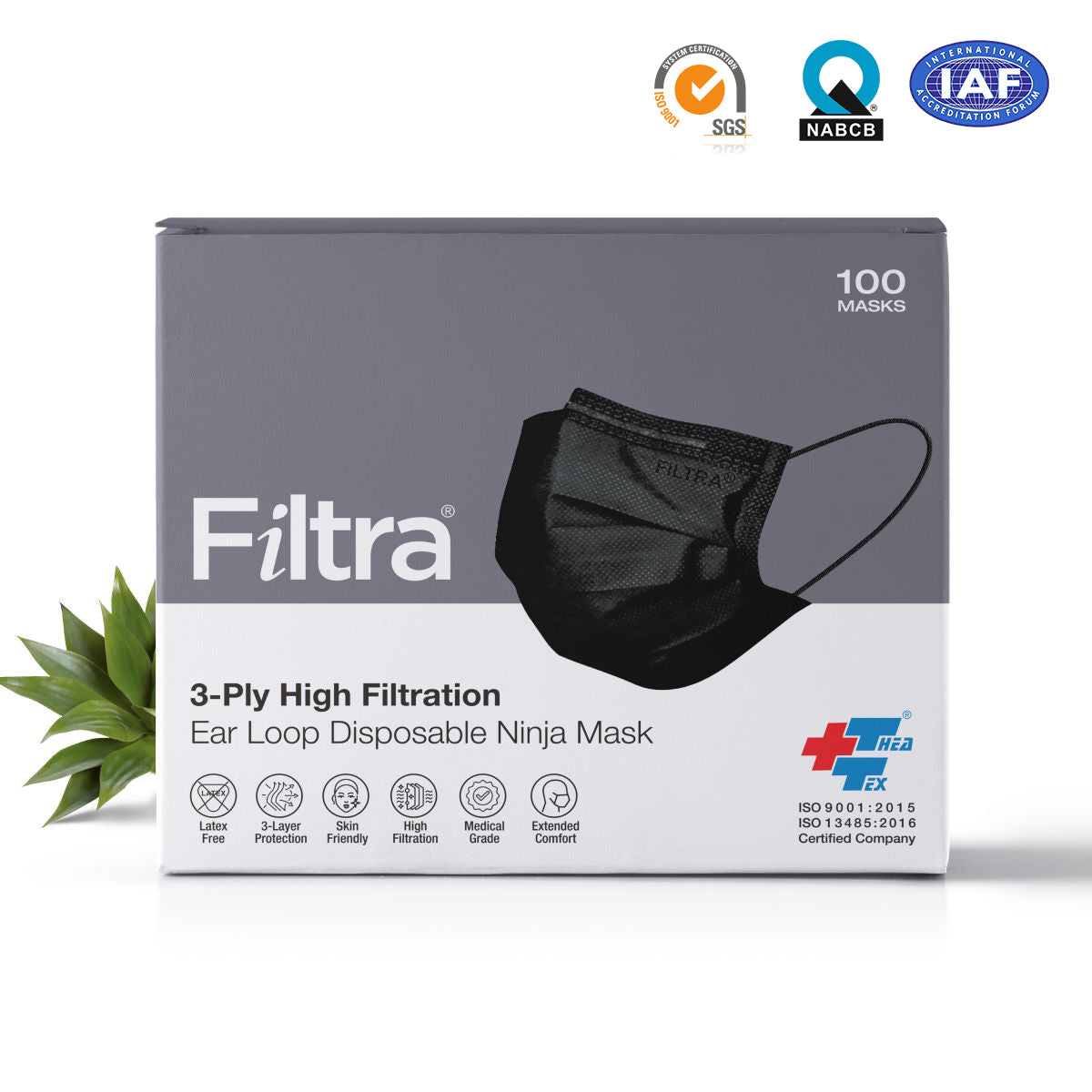 Black 3-Ply Ear Loop Surgical Mask Pack of 3 Boxes X 100 Masks