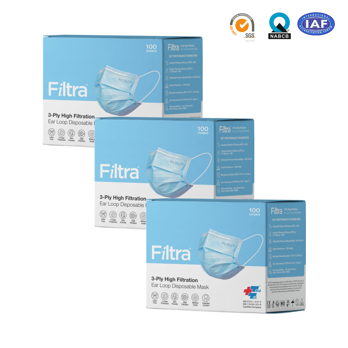 Blue 3-Ply Ear Loop Surgical Mask Box of 100 Masks