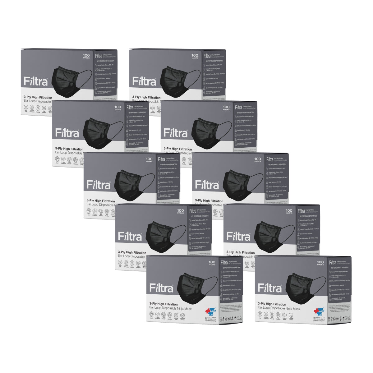 Black 3-Ply Ear Loop Surgical Mask Box of 100 Masks