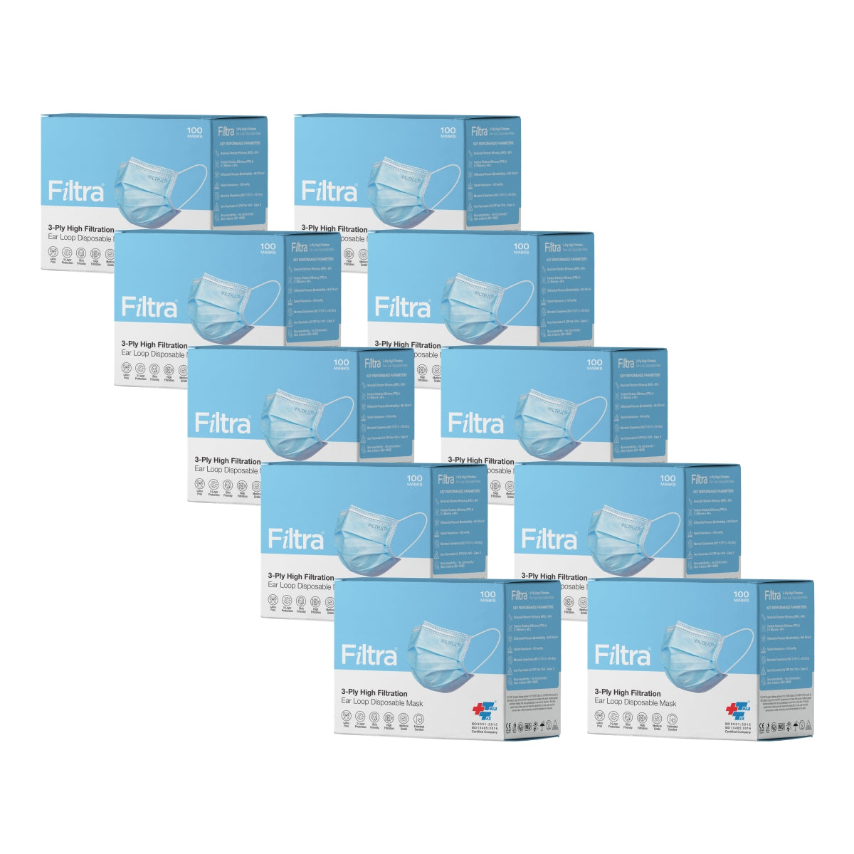 Blue 3-Ply Ear Loop Surgical Mask Box of 100 Masks
