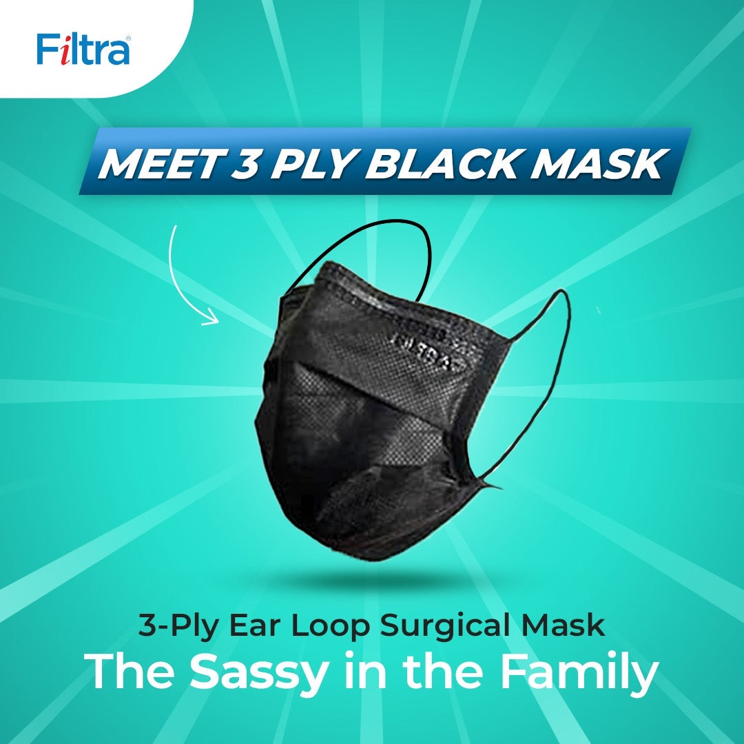 Black+Black 3-Ply Ear Loop Surgical Mask & N95 Mask with Ear Loops Pouch of 20+Pouch of 10 Masks