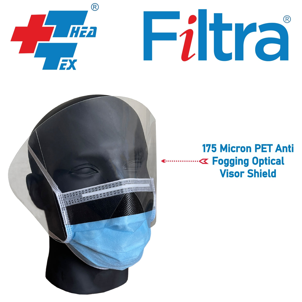 Blue 4-Ply Tie On Visor Mask Box of 20 Masks
