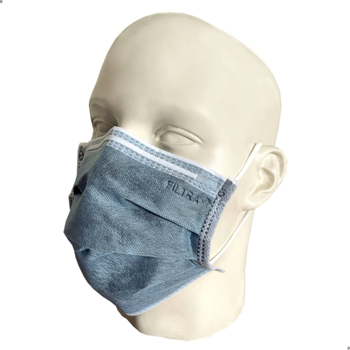 Image showing a mannequin wearing a Filtra 4-layer activated carbon Ear Loop Disposable Mask