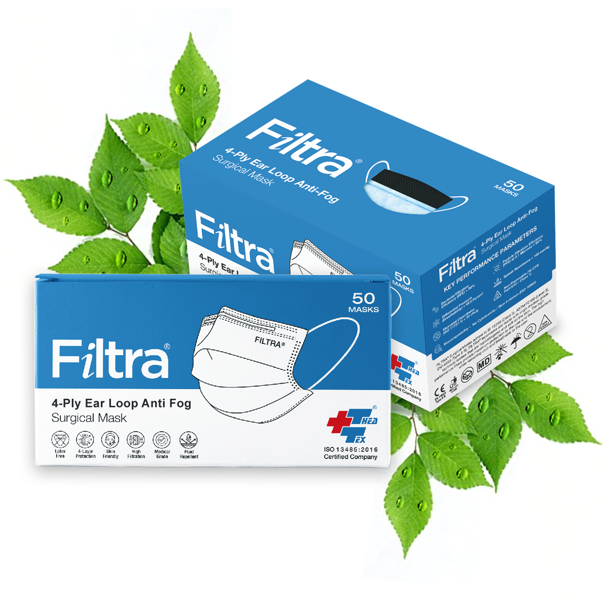 Blue 4-Ply Ear Loop Anti Fog Mask Box of 50 Masks