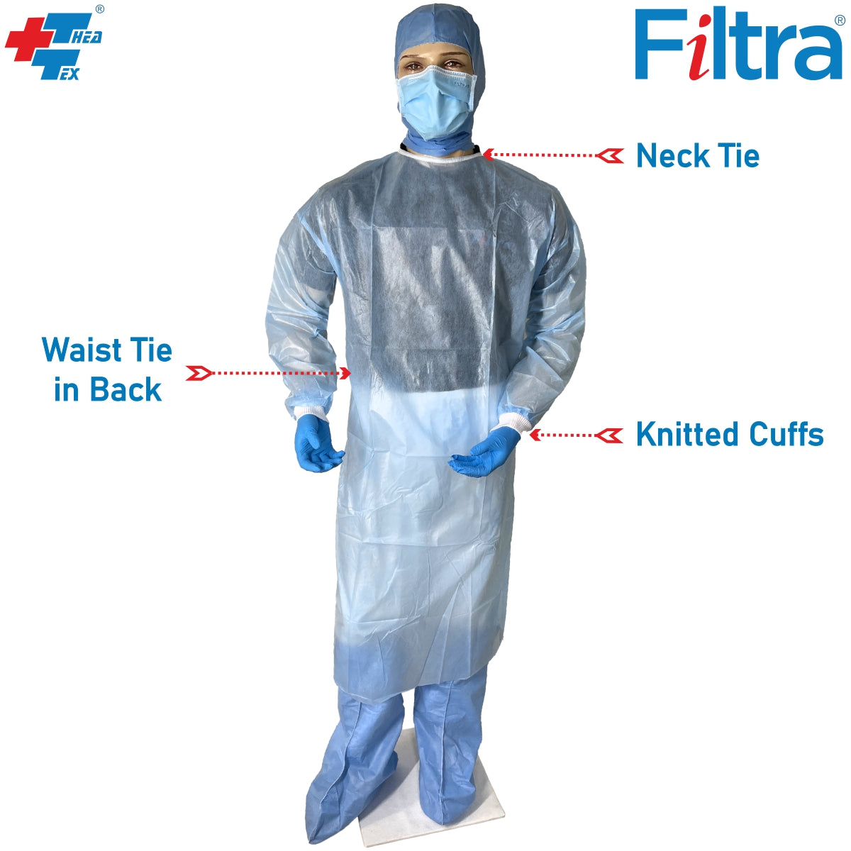 Blue 40 GSM PP+PE Laminated Non-Sterile Fluid Repellent Gown Pack of 2 Nos
