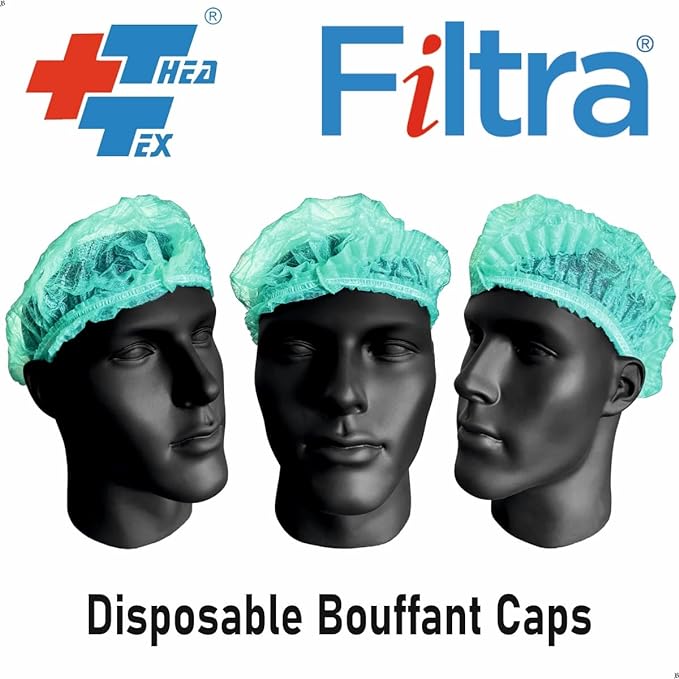 Green Disposable Bouffant Cap 21" Box of 100 Caps
