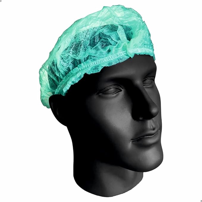 Green Disposable Bouffant Cap 21" Box of 100 Caps