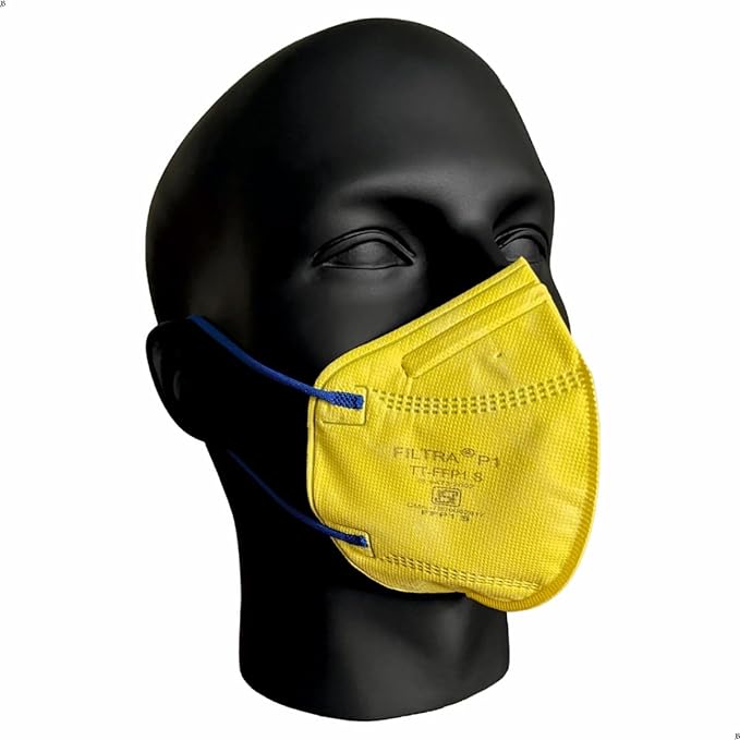 Yellow Mask with Blue Ear Loops FFP1 Particulate Respirator Mask Box of 50 Masks