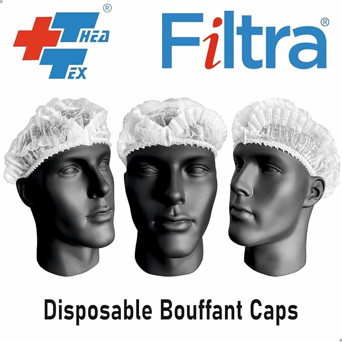 White Disposable Bouffant Cap 21" Box of 100 Caps