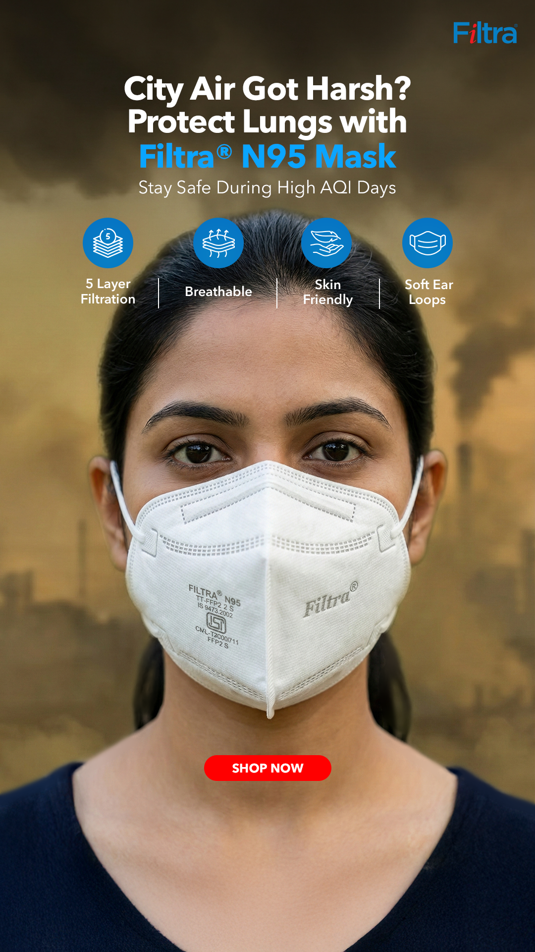 Black+White N95 Mask with Ear Loops Pouch of 10+Box of Box of 25 Masks