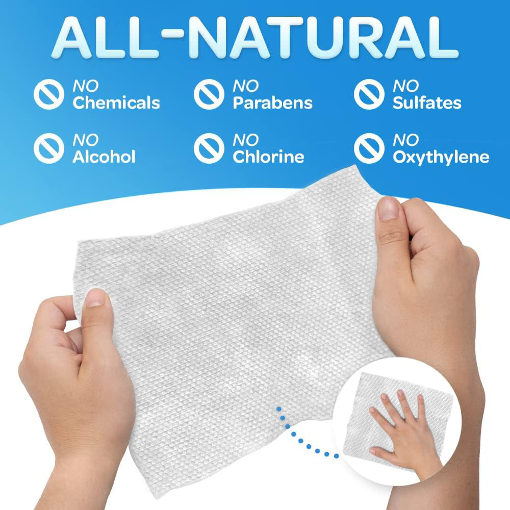 Image showing a person holding filtra wet wash gloves and showing that its made naturally