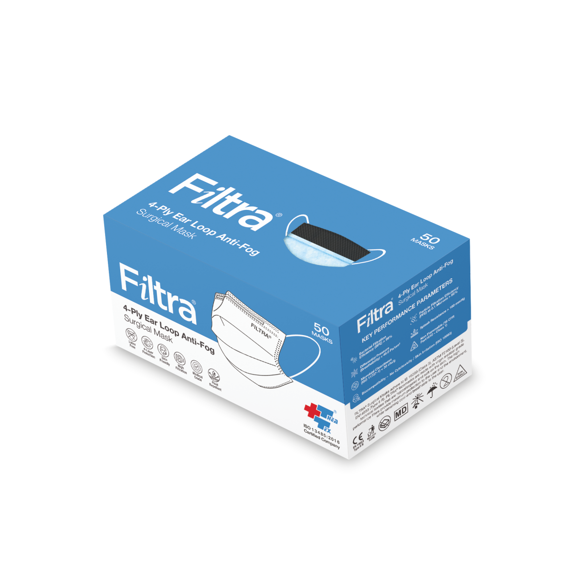 Blue 4-Ply Ear Loop Anti Fog Mask Box of 50 Masks