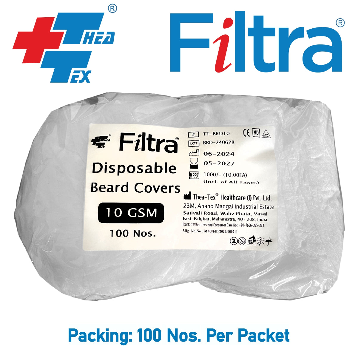 White Beard Cover with Headband Elastic 10 Gsm White Pack of 100 Nos