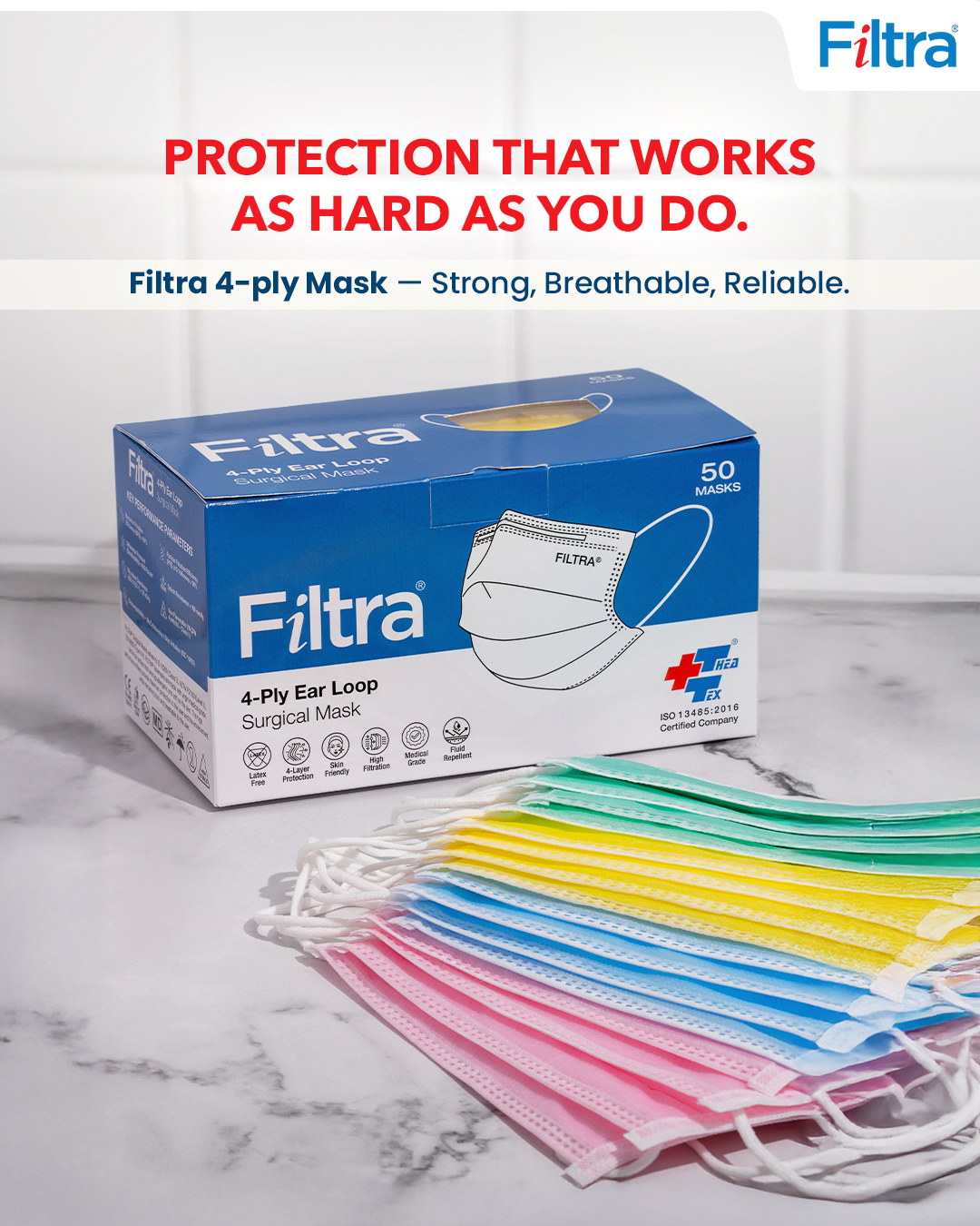 Blue 4-Ply Ear Loop Mask Box of 50 Masks