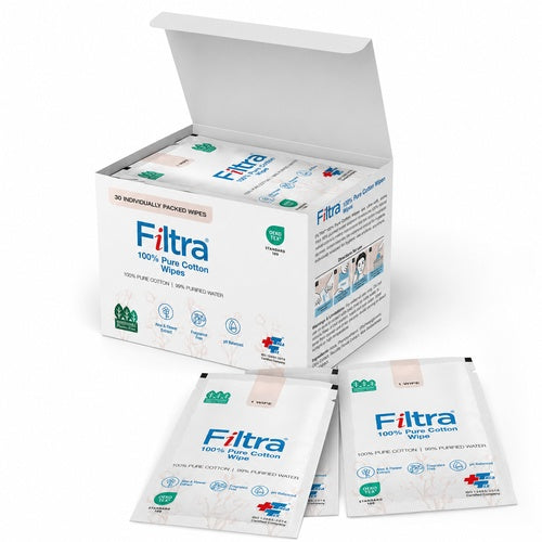 100% Pure Cotton Wipes-Box of 30 Single Sachets
