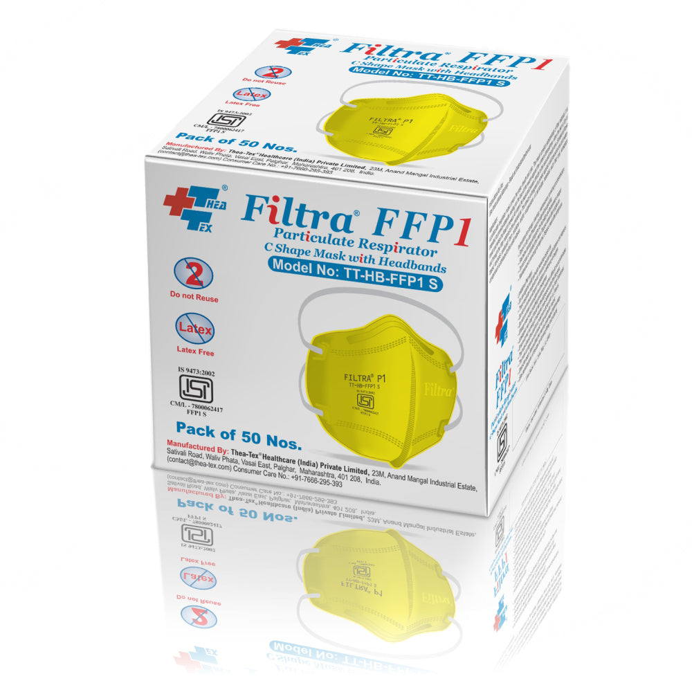 Yellow Mask with Flat Headbands FFP1 Particulate Respirator Mask Box of 50 Masks