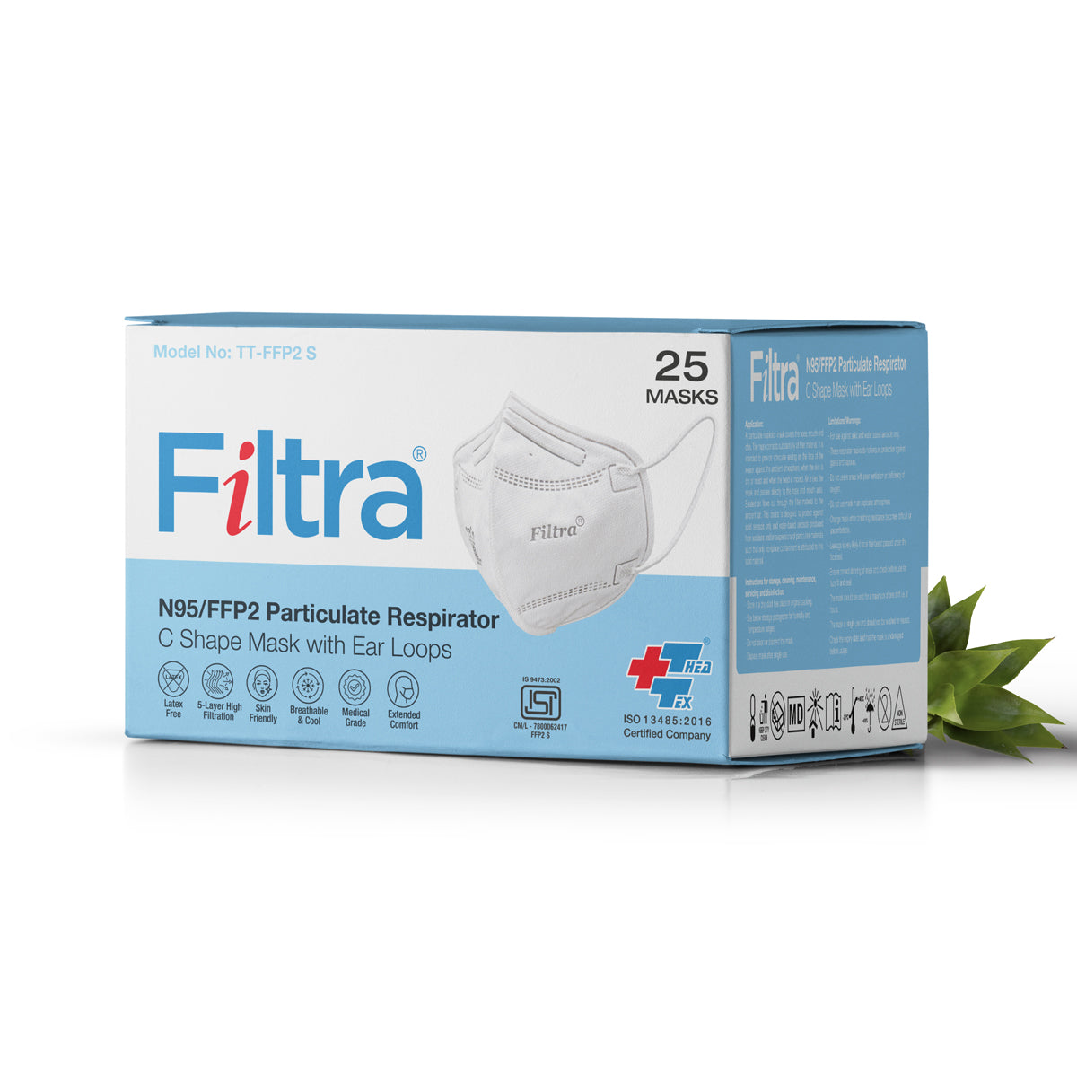 White N95 Mask with Ear Loops Pack of 3 Boxes X 25 Masks