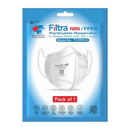 White N95 Mask with Ear Loops 10 Single Packs of 1 Mask