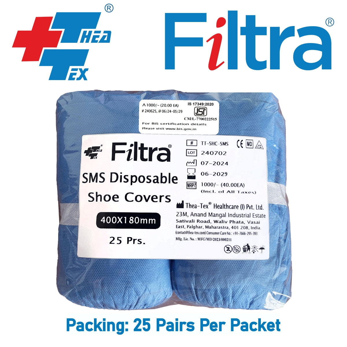 Dark Blue Nonwoven Shoe Covers SMS Pack of 50 Nos 25 Pairs