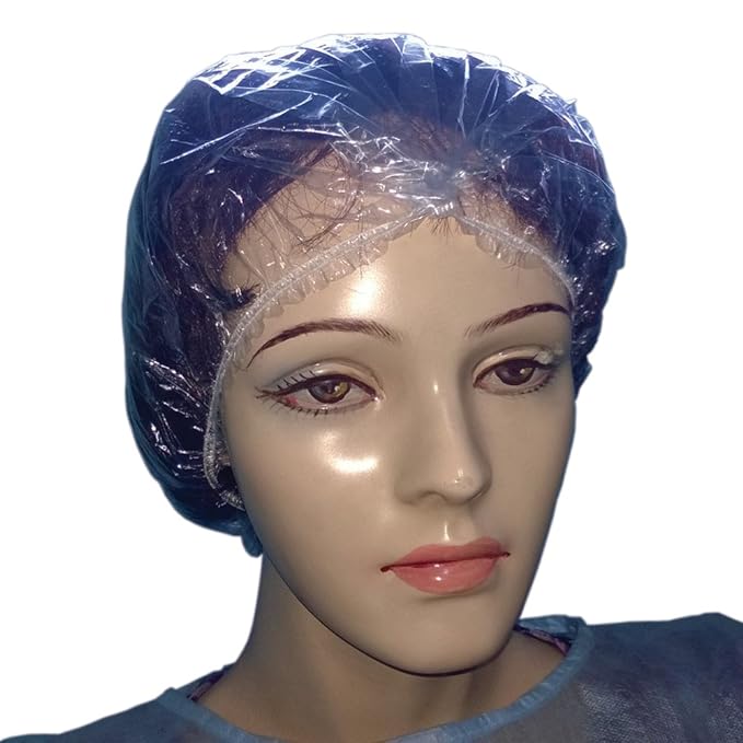 Transparent Disposable PE Shower Cap Box of 50 Pcs