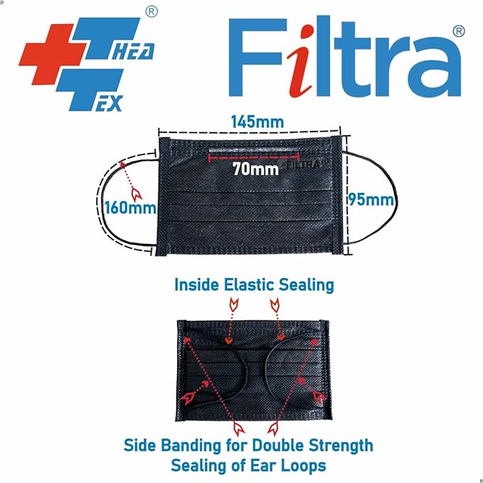 Black 3-Ply Ear Loop Kids Mask Box of 50 Masks