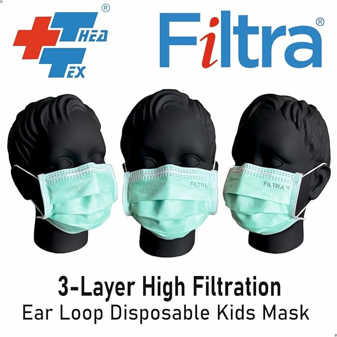 Green 3-Ply Ear Loop Kids Mask Box of 50 Masks