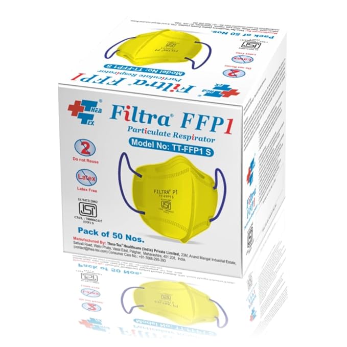 Yellow Mask with Blue Ear Loops FFP1 Particulate Respirator Mask Box of 50 Masks