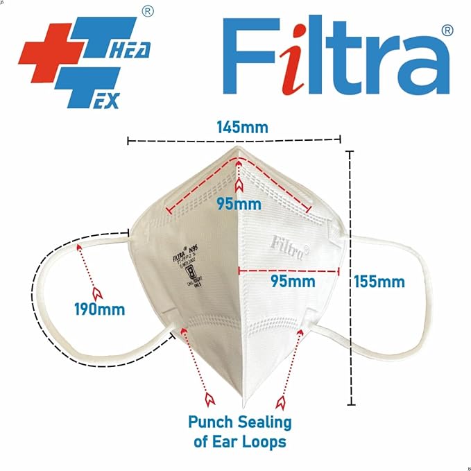White N95 Mask with Ear Loops 10 Single Packs of 1 Mask