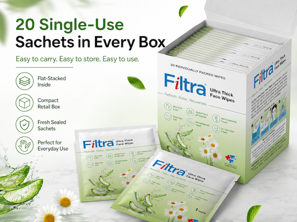 Ultra Thick Face Wipes-Box of 20 Single Sachets