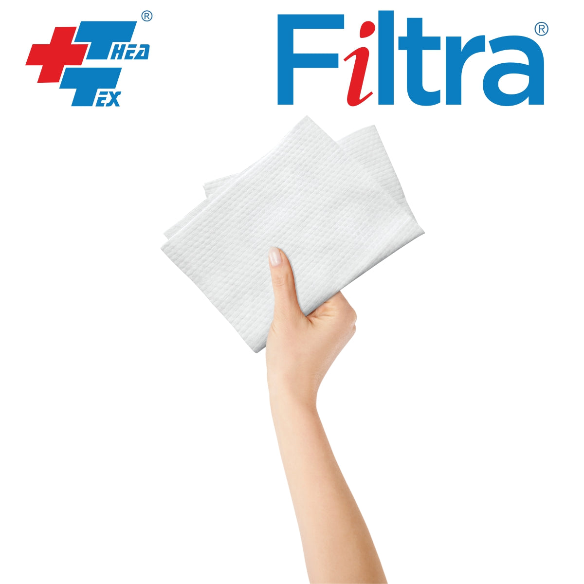 Image showing a hand holding Filtra ultra thick body wipe