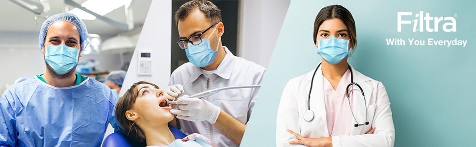 Image showing different areas where a filtra mask can be used like filtra masks can be used for surgeries and they can be used by dentists or by any other doctors