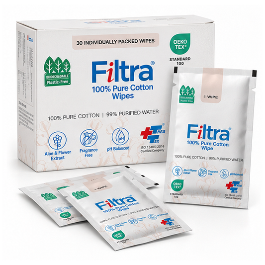 100% Pure Cotton Wipes-Box of 30 Single Sachets