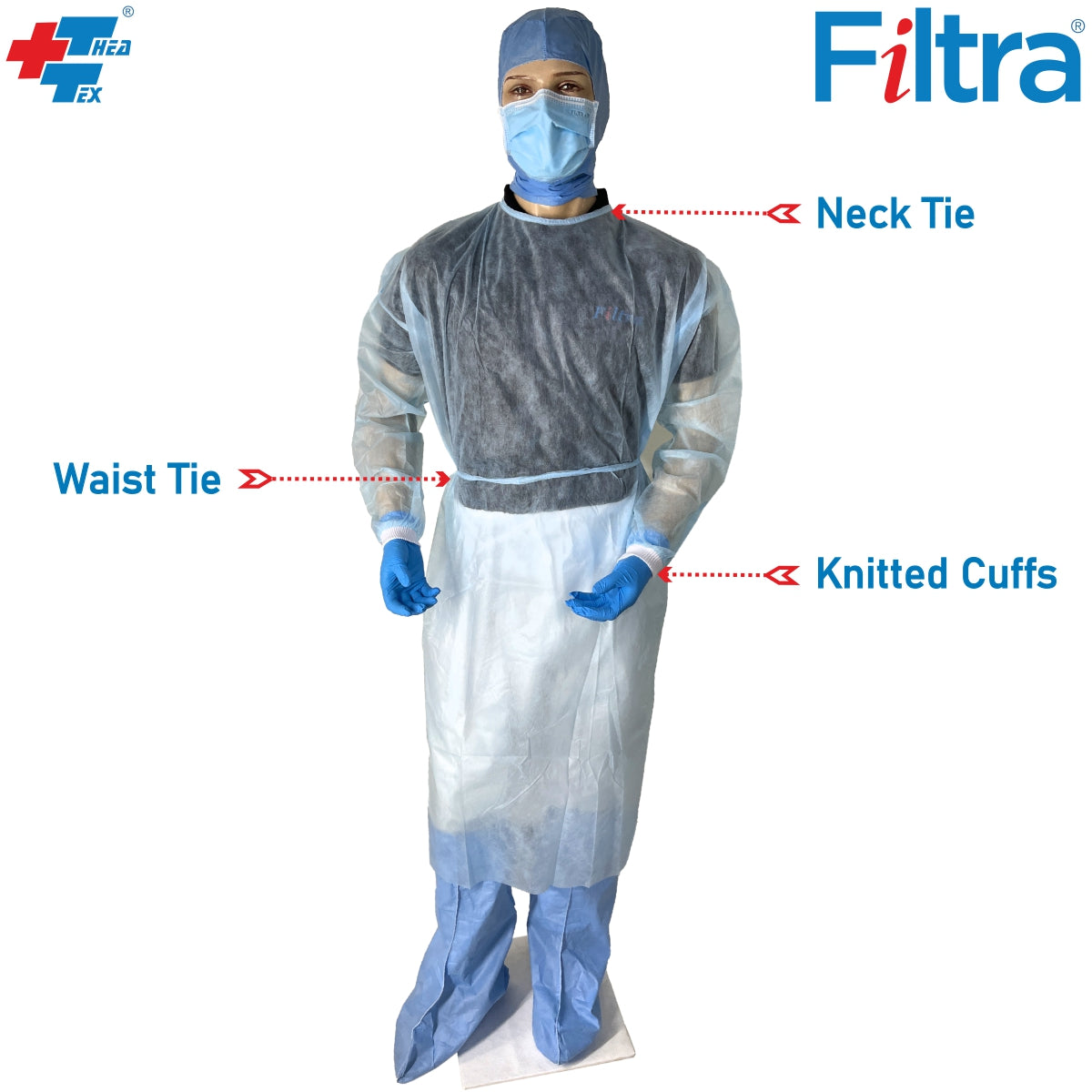 25 GSM PP Spunbond Non-Sterile Isolation Gown | Blue | Pack of 2 Nos