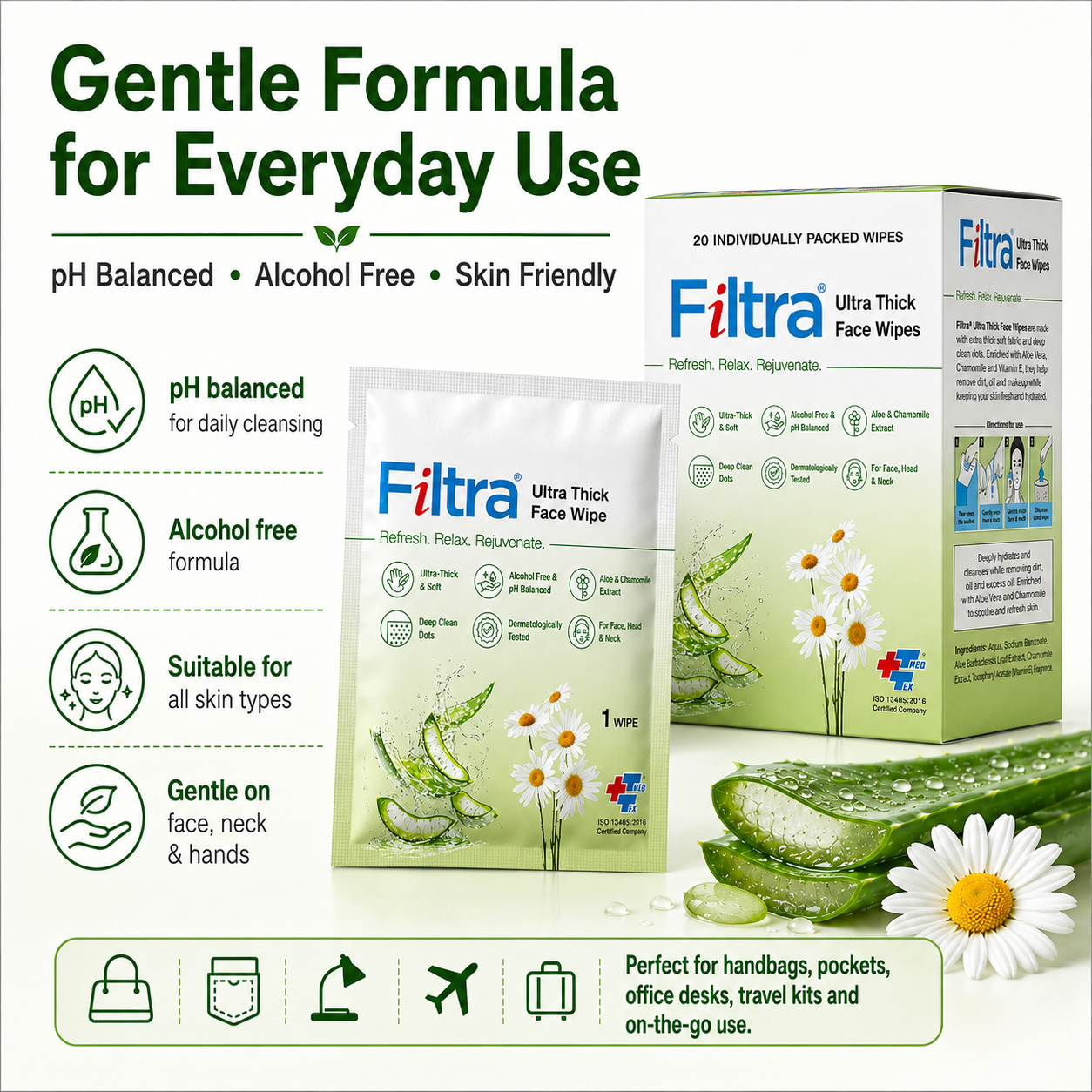 Ultra Thick Face Wipes-Box of 20 Single Sachets