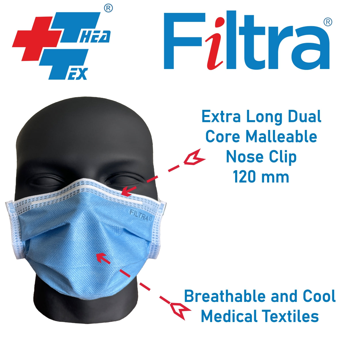 FILTRA® 3-Ply Ear Loop SMS Mask | Blue | Box of 100 Masks