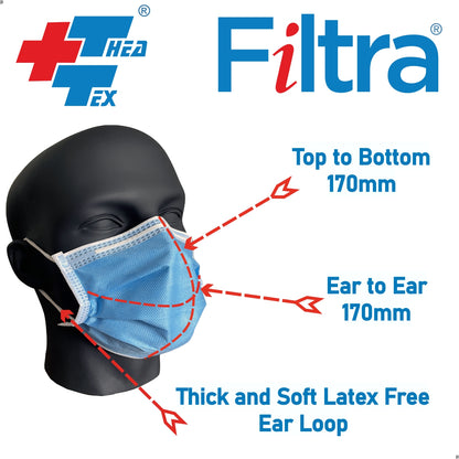 FILTRA® 3-Ply Ear Loop SMS Mask | Blue | Box of 100 Masks