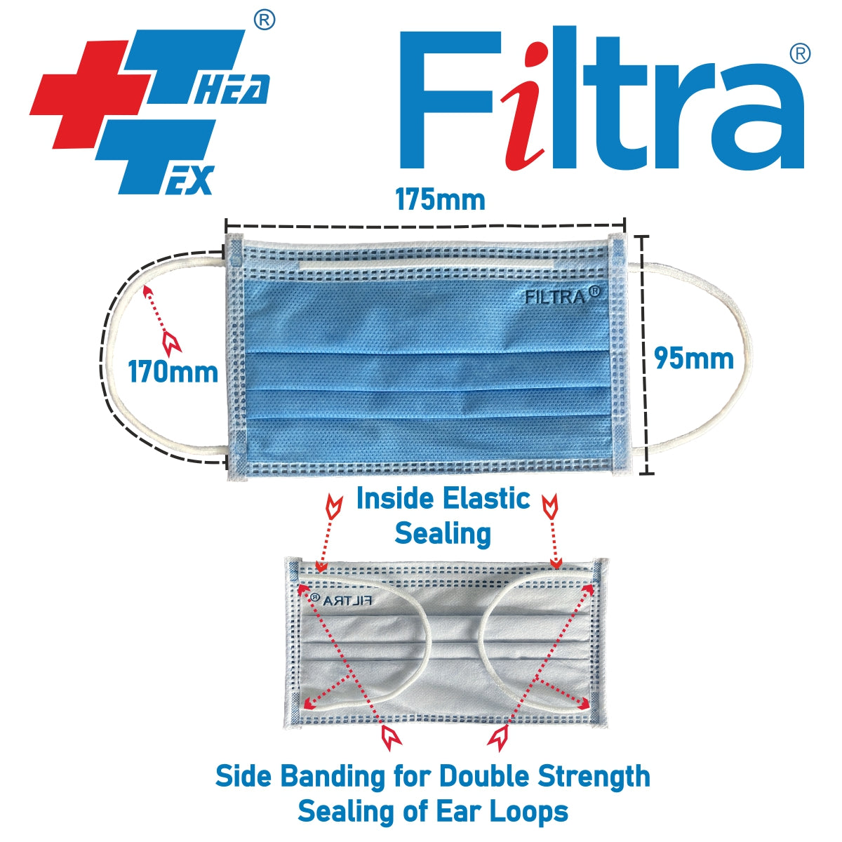 FILTRA® 3-Ply Ear Loop SMS Mask | Blue | Box of 100 Masks