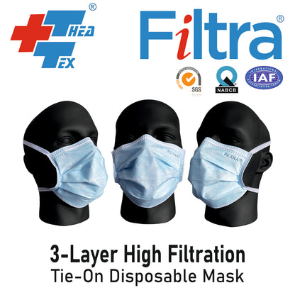 Blue 3-Ply Tie-On Surgical Mask Box of 50 Masks