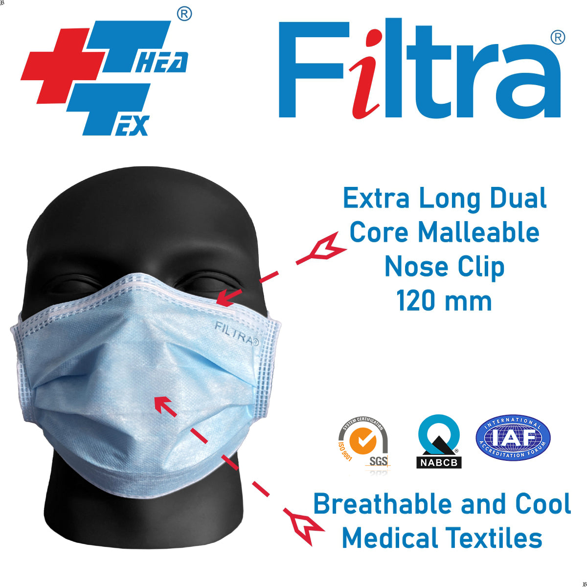 Blue 3-Ply Tie-On Surgical Mask Box of 50 Masks