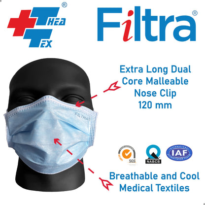 Blue 3-Ply Tie-On Surgical Mask Box of 50 Masks