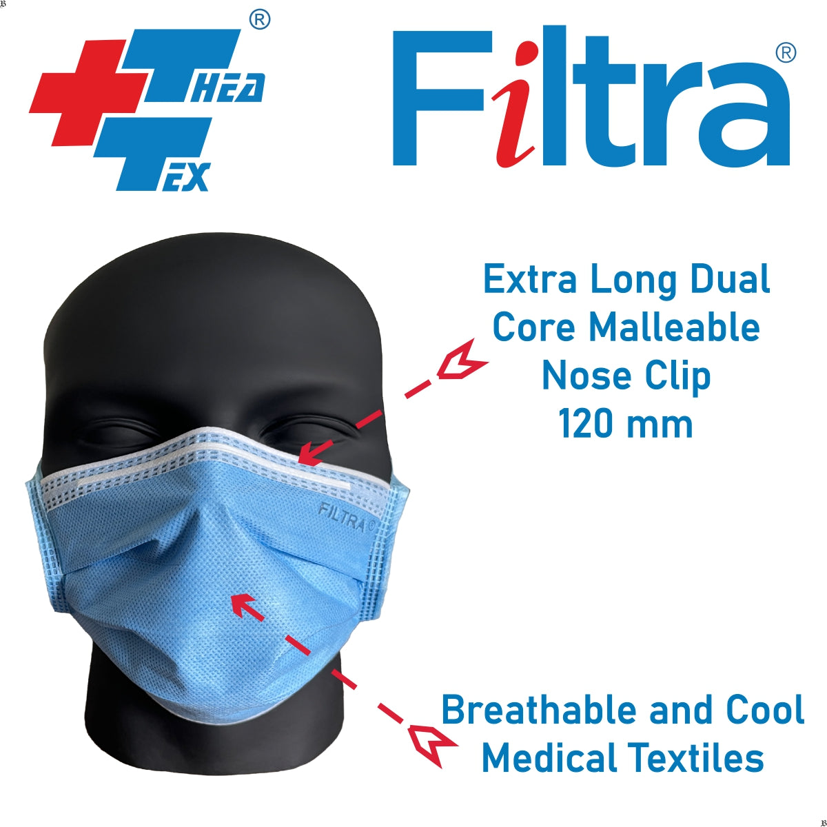 FILTRA® 3-Ply Tie On SMS Mask | Blue | Box of 50 Masks