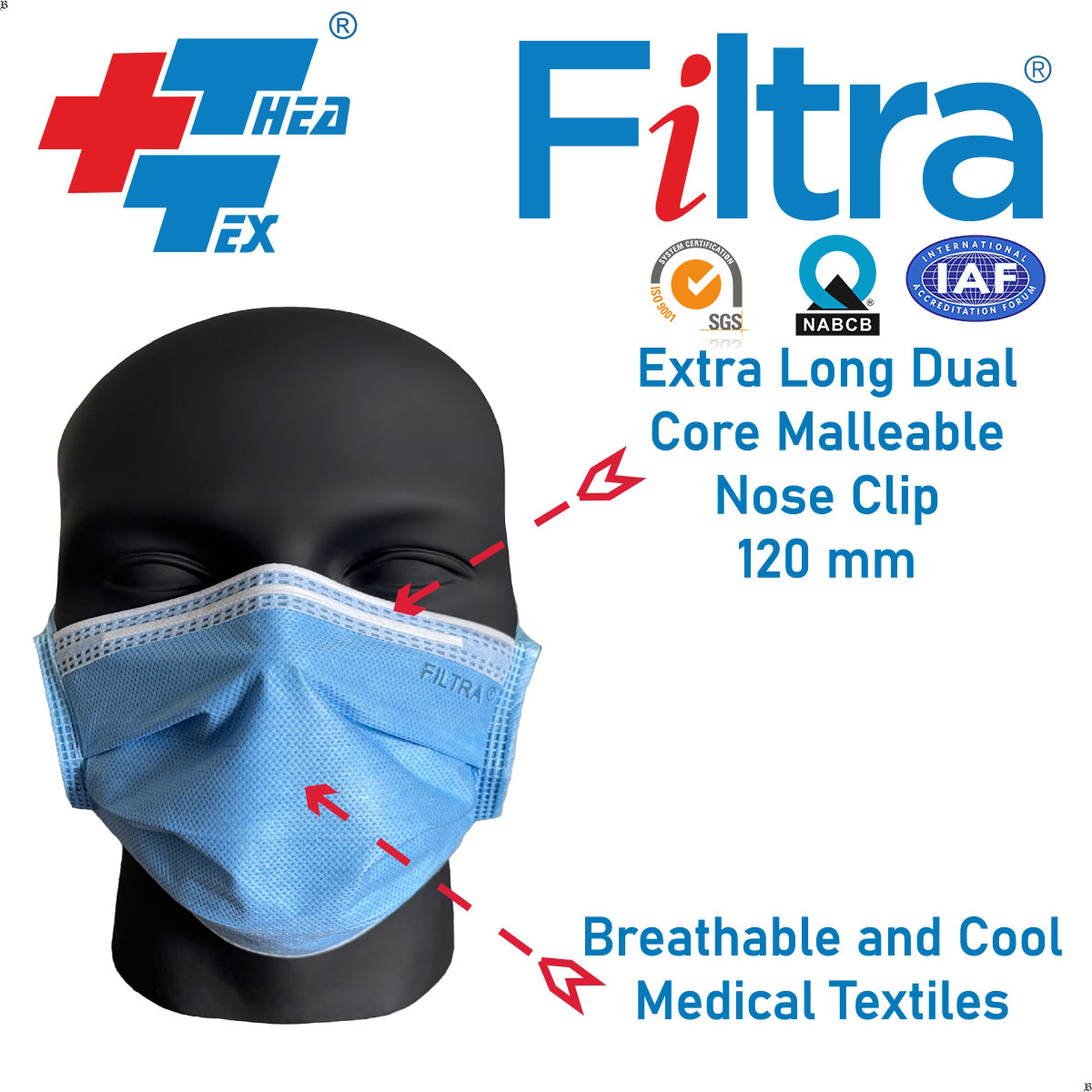 Blue 3-Ply Tie On SMS Mask Box of 50 Masks