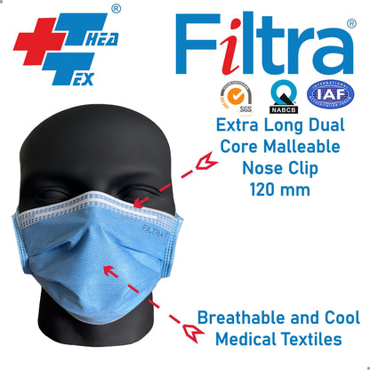 Blue 3-Ply Tie On SMS Mask Box of 50 Masks