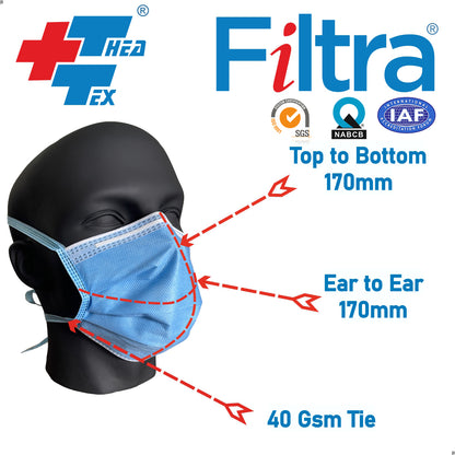 Blue 3-Ply Tie On SMS Mask Box of 50 Masks