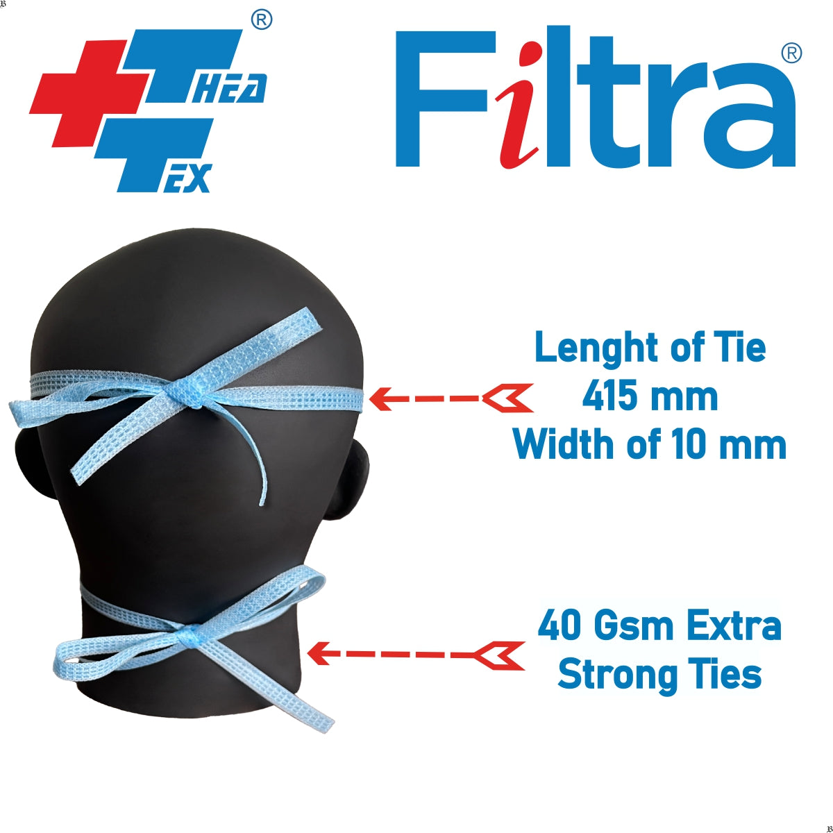 FILTRA® 3-Ply Tie On SMS Mask | Blue | Box of 50 Masks