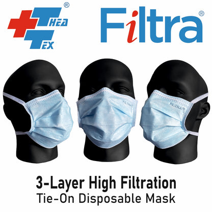 FILTRA® 3-Ply Tie-On Surgical Mask | Blue | Box of 50 Masks