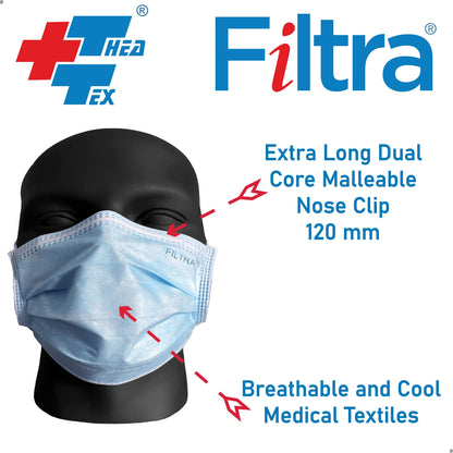 FILTRA® 3-Ply Tie-On Surgical Mask | Blue | Box of 50 Masks