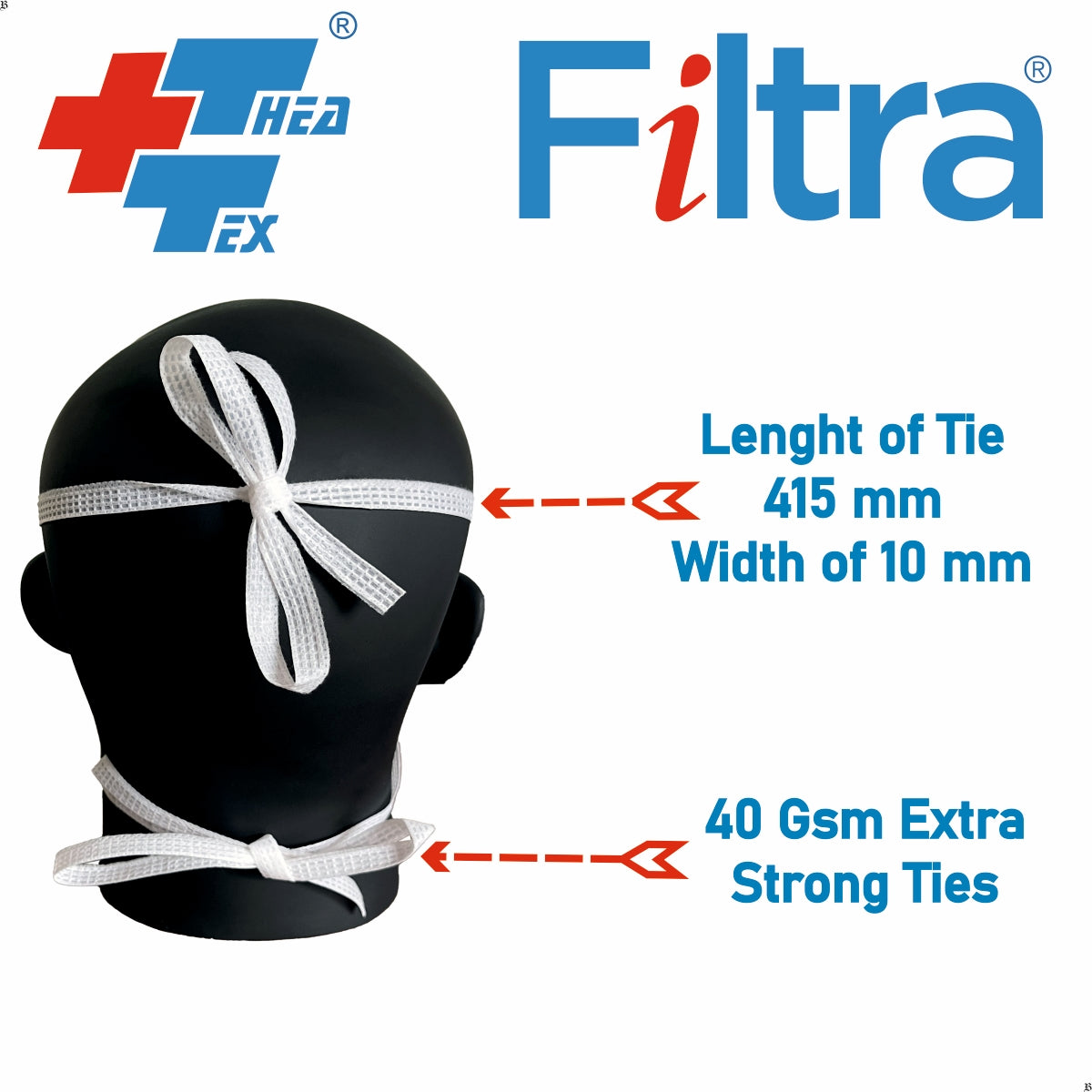 FILTRA® 3-Ply Tie-On Surgical Mask | Blue | Box of 50 Masks