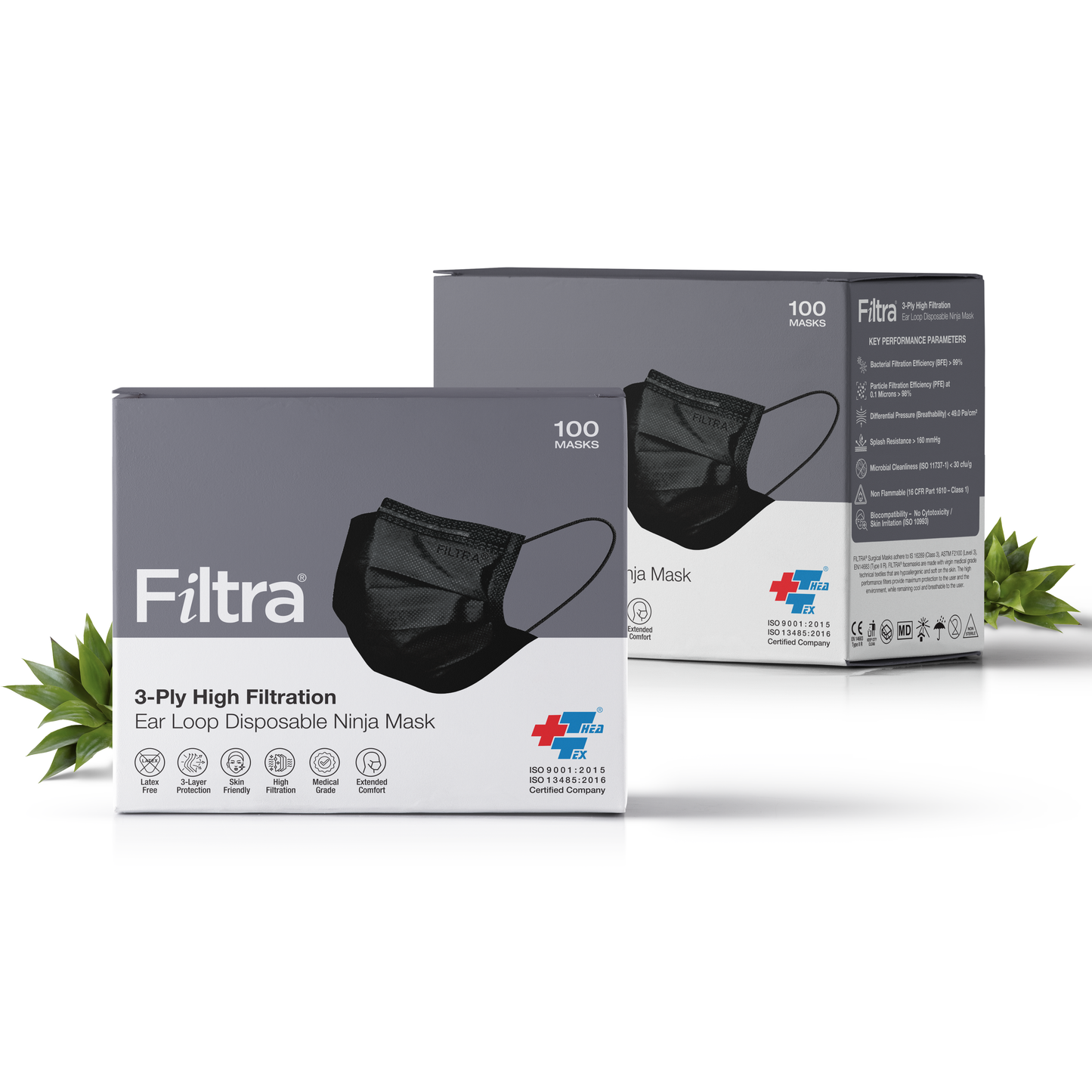 FILTRA® 3-Ply Ear Loop Surgical Mask | Black |Pouch of 20+Box of 100 Masks